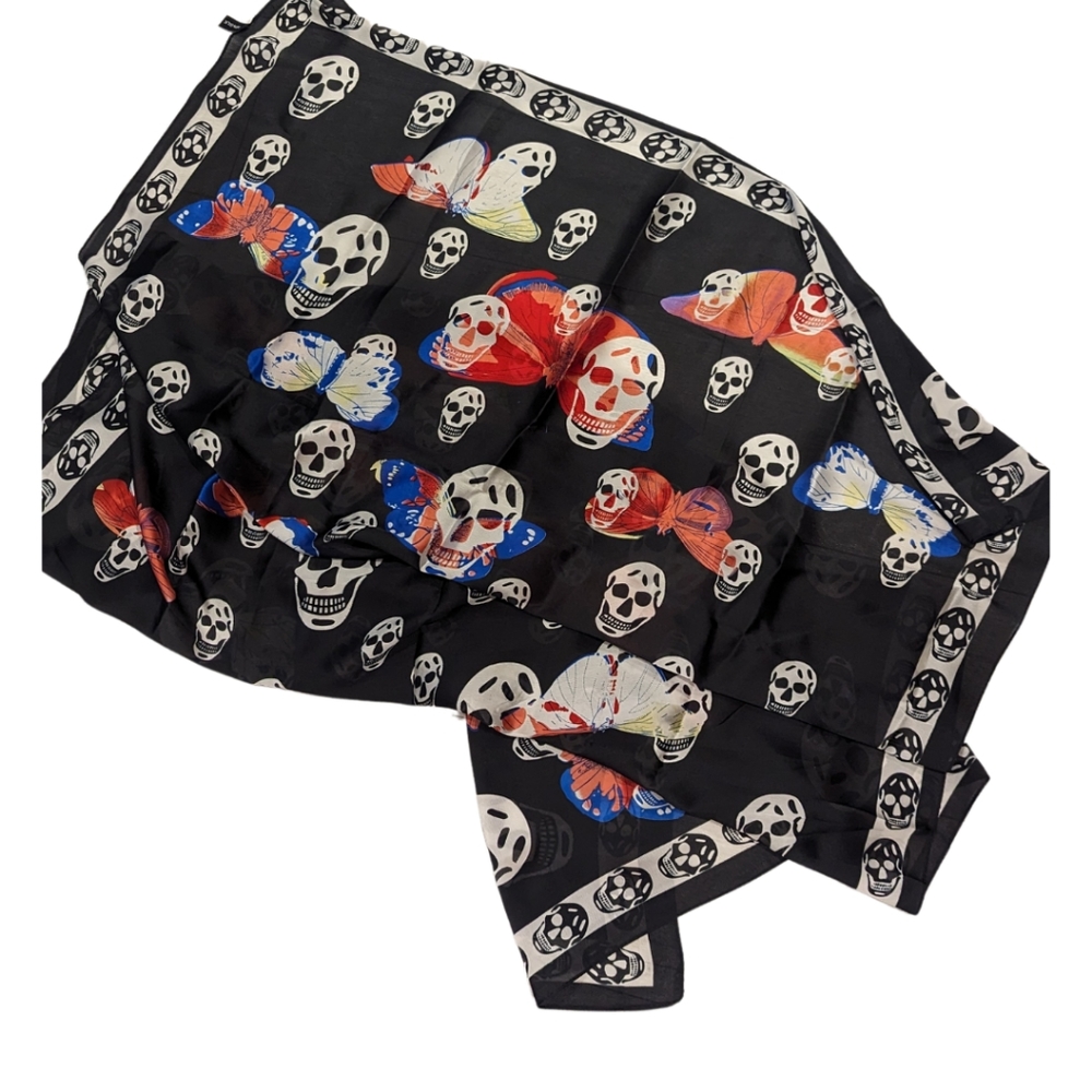 100% silk skull scarf